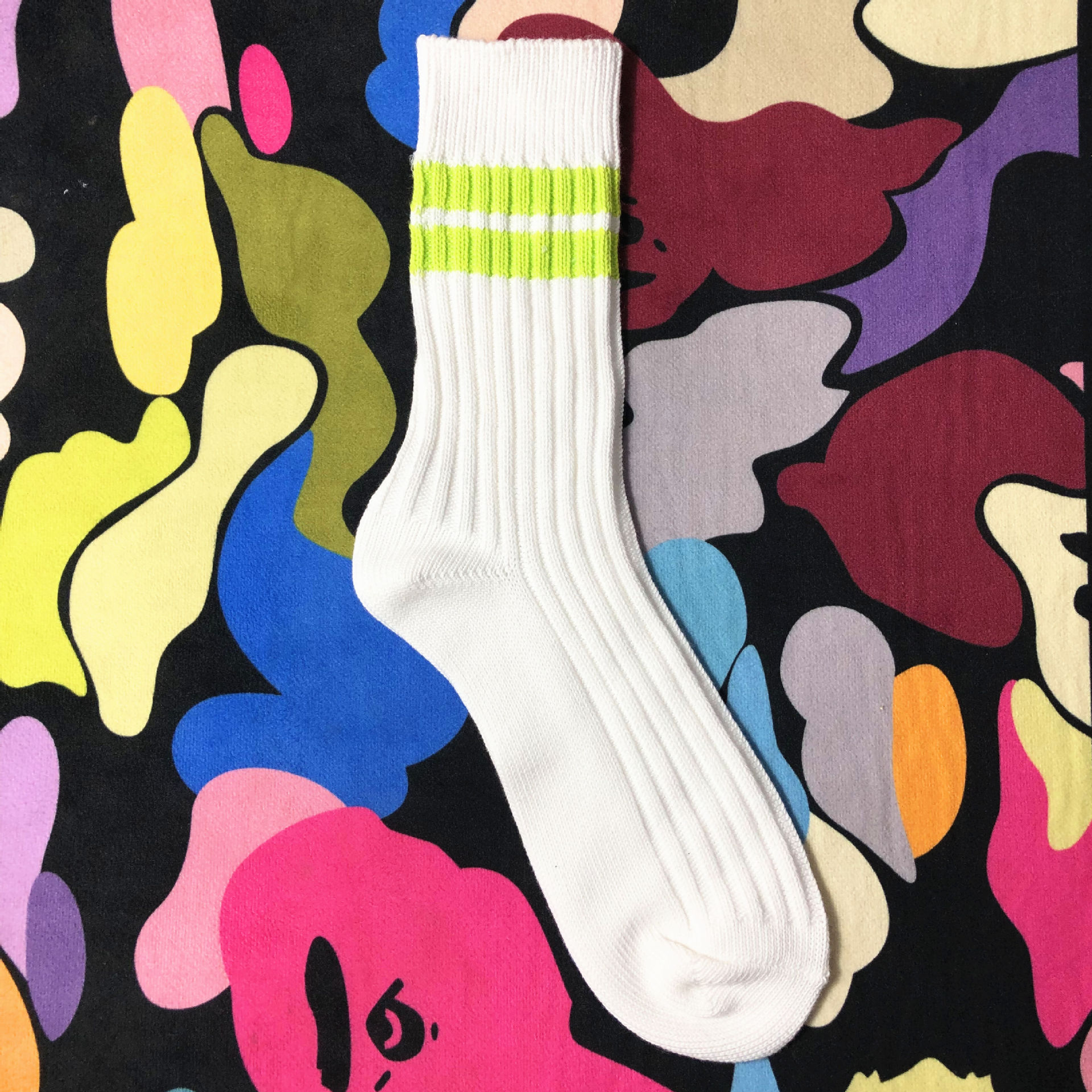 Tide Winter Madness Striped Cotton Shawn Style Fluorescent Green Socks For Men Women EU 35-46